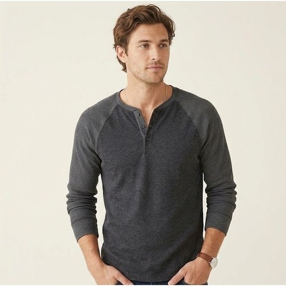 Lucky Brand Other - Lucky Brand NEW Mens XL Grey Henley Long Sleeve Raglan Waffle Knit Sweater Shirt